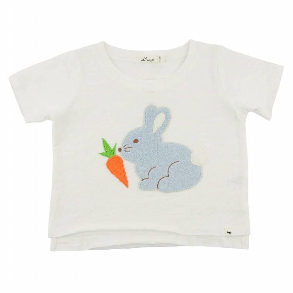 NEW OH BABY! kids profile bunny with carrot raw edge tee in oyster